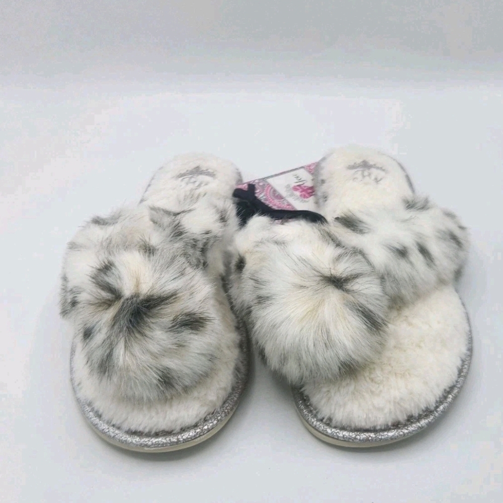 Pretty You London Faux Fur Cream Animal Print Thong Slippers Jodie Size 6.5 7.5 - Picture 4 of 10